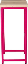 Load image into Gallery viewer, Hot pink metal stool with whitewash stain ash wood made in UK - side view round frame