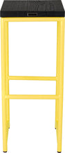 Load image into Gallery viewer, Yellow metal stool with black stain ash wood made in UK - back view round frame