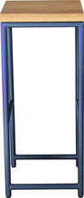 Load image into Gallery viewer, Blue metal stool with natural stain ash wood made in UK - side view round frame