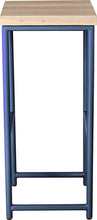 Load image into Gallery viewer, Blue metal stool with whitewash stain ash wood made in UK - side view round frame