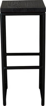 Load image into Gallery viewer, Black metal stool with black stain ash wood made in UK - front view round frame