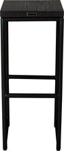 Load image into Gallery viewer, Black metal stool with black stain ash wood made in UK - back view round frame