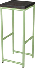 Load image into Gallery viewer, Sage green metal stool with black stain ash wood made in UK - angle view round frame