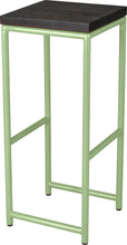 Load image into Gallery viewer, Sage green metal stool with black stain ash wood made in UK - angle view round frame