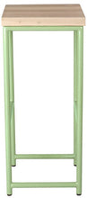 Load image into Gallery viewer, Sage green metal stool with whitewash stain ash wood made in UK - front view round frame