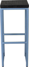 Load image into Gallery viewer, Shaker blue metal stool with black stain ash wood made in UK - front view round frame