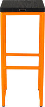 Load image into Gallery viewer, Orange metal stool with black stain ash wood made in UK - back view round frame