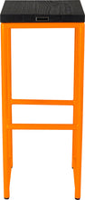 Load image into Gallery viewer, Orange metal stool with black stain ash wood made in UK - back view round frame