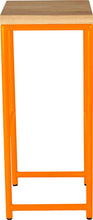 Load image into Gallery viewer, Orange metal stool with natural stain ash wood made in UK - side view round frame