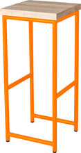 Load image into Gallery viewer, Orange metal stool with whitewash stain ash wood made in UK - angle view round frame
