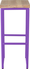 Load image into Gallery viewer, Purple metal stool with whitewash stain ash wood made in UK - front view round frame