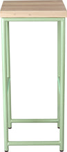 Load image into Gallery viewer, Mint green metal stool with whitewash stain ash wood made in UK - side view round frame