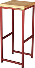 Load image into Gallery viewer, Crimson red metal stool with natural stain ash wood made in UK - angle view square frame