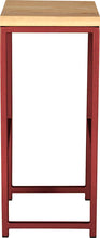 Load image into Gallery viewer, Crimson red metal stool with natural stain ash wood made in UK - side view square frame
