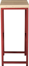 Load image into Gallery viewer, Crimson red metal stool with whitewash stain ash wood made in UK - side view square frame