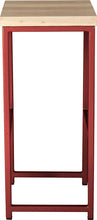 Load image into Gallery viewer, Crimson red metal stool with whitewash stain ash wood made in UK - side view square frame