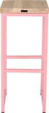 Load image into Gallery viewer, Pink metal stool with whitewash stain ash wood made in UK - back view square frame