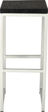 Load image into Gallery viewer, Gloss white metal stool with black stain ash wood made in UK - front view square frame