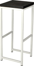 Load image into Gallery viewer, Gloss white metal stool with black stain ash wood made in UK - angle view square frame