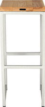 Load image into Gallery viewer, Gloss white metal stool with natural stain ash wood made in UK - back view square frame