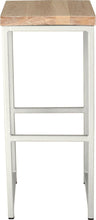 Load image into Gallery viewer, Gloss white metal stool with whitewash stain ash wood made in UK - front view square frame