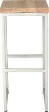 Load image into Gallery viewer, Gloss white metal stool with whitewash stain ash wood made in UK - front view square frame