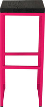 Load image into Gallery viewer, Hot pink metal stool with black stain ash wood made in UK - front view square frame