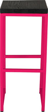 Load image into Gallery viewer, Hot pink metal stool with black stain ash wood made in UK - front view square frame