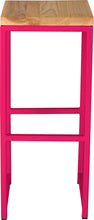 Load image into Gallery viewer, Hot pink metal stool with natural stain ash wood made in UK - front view square frame