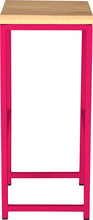 Load image into Gallery viewer, Hot pink metal stool with natural stain ash wood made in UK - side view square frame