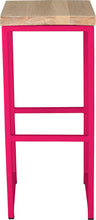Load image into Gallery viewer, Hot pink metal stool with whitewash stain ash wood made in UK - front view square frame