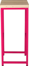 Load image into Gallery viewer, Hot pink metal stool with whitewash stain ash wood made in UK - side view square frame