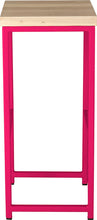 Load image into Gallery viewer, Hot pink metal stool with whitewash stain ash wood made in UK - side view square frame