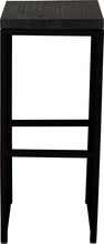 Load image into Gallery viewer, Black metal stool with black stain ash wood made in UK - front view square frame