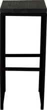 Load image into Gallery viewer, Black metal stool with black stain ash wood made in UK - front view square frame