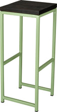 Load image into Gallery viewer, Sage green metal stool with black stain ash wood made in UK - angle view square frame
