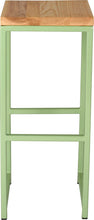 Load image into Gallery viewer, Sage green metal stool with natural stain ash wood made in UK - front view square frame