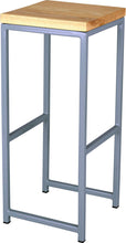 Load image into Gallery viewer, Shaker blue metal stool with natural stain ash wood made in UK - angle view square frame