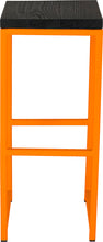 Load image into Gallery viewer, Orange metal stool with black stain ash wood made in UK - front view square frame