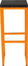 Load image into Gallery viewer, Orange metal stool with black stain ash wood made in UK - back view square frame