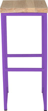Load image into Gallery viewer, Purple metal stool with whitewash stain ash wood made in UK - front view square frame
