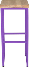 Load image into Gallery viewer, Purple metal stool with whitewash stain ash wood made in UK - front view square frame