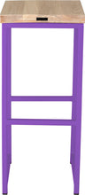 Load image into Gallery viewer, Purple metal stool with whitewash stain ash wood made in UK - back view square frame