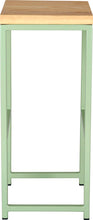 Load image into Gallery viewer, Mint green metal stool with natural stain ash wood made in UK - side view square frame