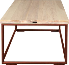 Load image into Gallery viewer, Copper metal table with whitewash stain ash wood made in UK - side view round frame