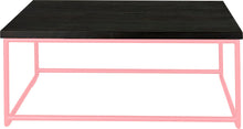 Load image into Gallery viewer, Pink metal table with black stain ash wood made in UK - front view round frame