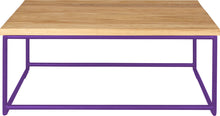Load image into Gallery viewer, Purple metal table with natural stain ash wood made in UK - front view round frame