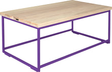 Load image into Gallery viewer, Purple metal table with whitewash stain ash wood made in UK - angle view round frame