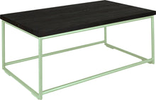Load image into Gallery viewer, Mint green metal table with black stain ash wood made in UK - angle view round frame