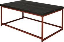 Load image into Gallery viewer, Copper metal table with black stain ash wood made in UK - back side view square frame